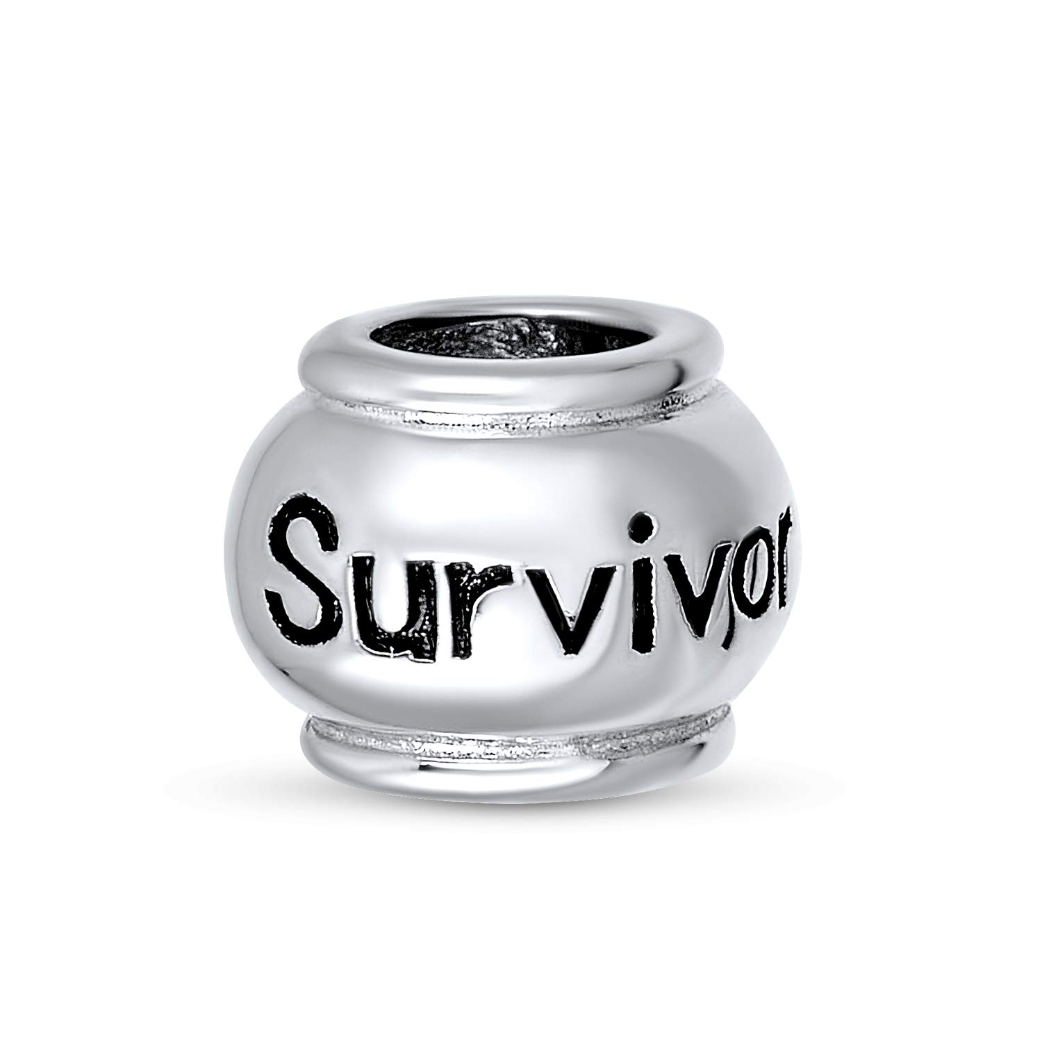 Bling Jewelry Word Survivor Message Inspirational Barrel Charm Bead For Women For Teen .925 Sterling Silver Fits European Bracelet