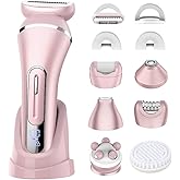 Electric Shavers for Women, 7 in 1 Hair Removal Kit with Epilator Bikini Trimmer Face Razor Body Brush Face Massager Foot Callus Remover, IPX7 Waterproof Lady Razors Set for Legs Armpit Bikini Pubic
