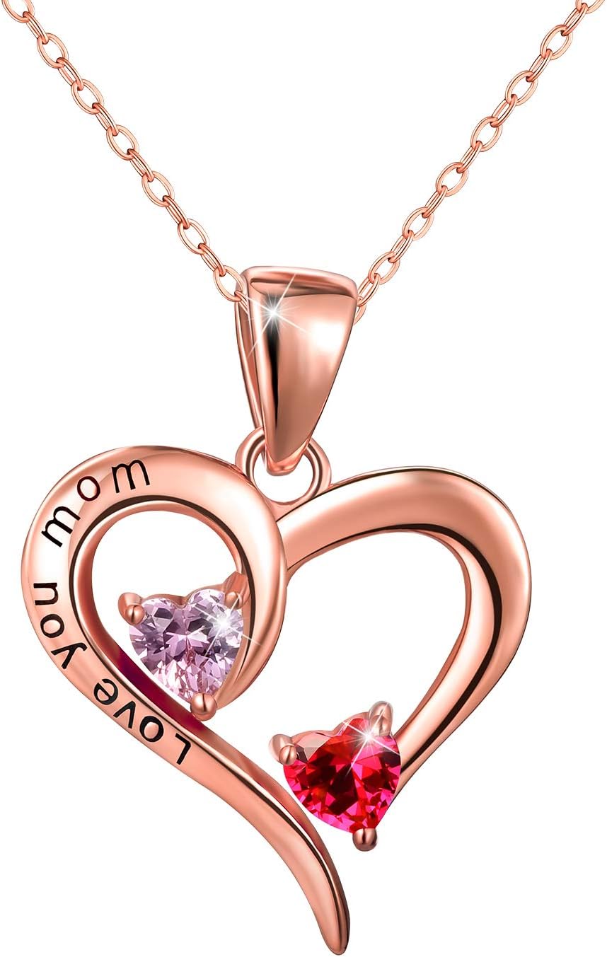 CZ Love Heart Pendant 18K Gold Plated 925 Sterling Silver Necklace Pendant 5A Cubic Zirconia Pendant with Necklaces for Women Mother Mom Wife Girls Her
