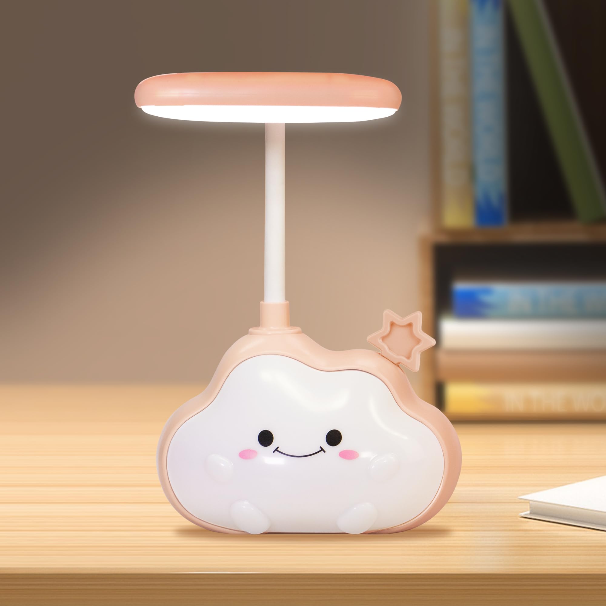 Wetry Kids Night Light Rechargeable Cloud LED Desk Lamp for Children's Bedroom, Baby Nursery Lighting, Multicolour Changing, Rechargeable (Pink Star)