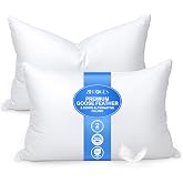 zibroges Feather Pillows Queen Size Set of 2-Hotel Down Pillow for Sleeping | Goose Down Bed Pillow, Soft 600 Thread Count Cotton Cover, Fluffy Support Surround Polyester for Side, Back, Stomach Sleepers