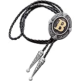 Btilasif Native American Western Cowboy Alphabet Golden Initial Letter A to Z Leather Necktie Bola Tie for Men Women