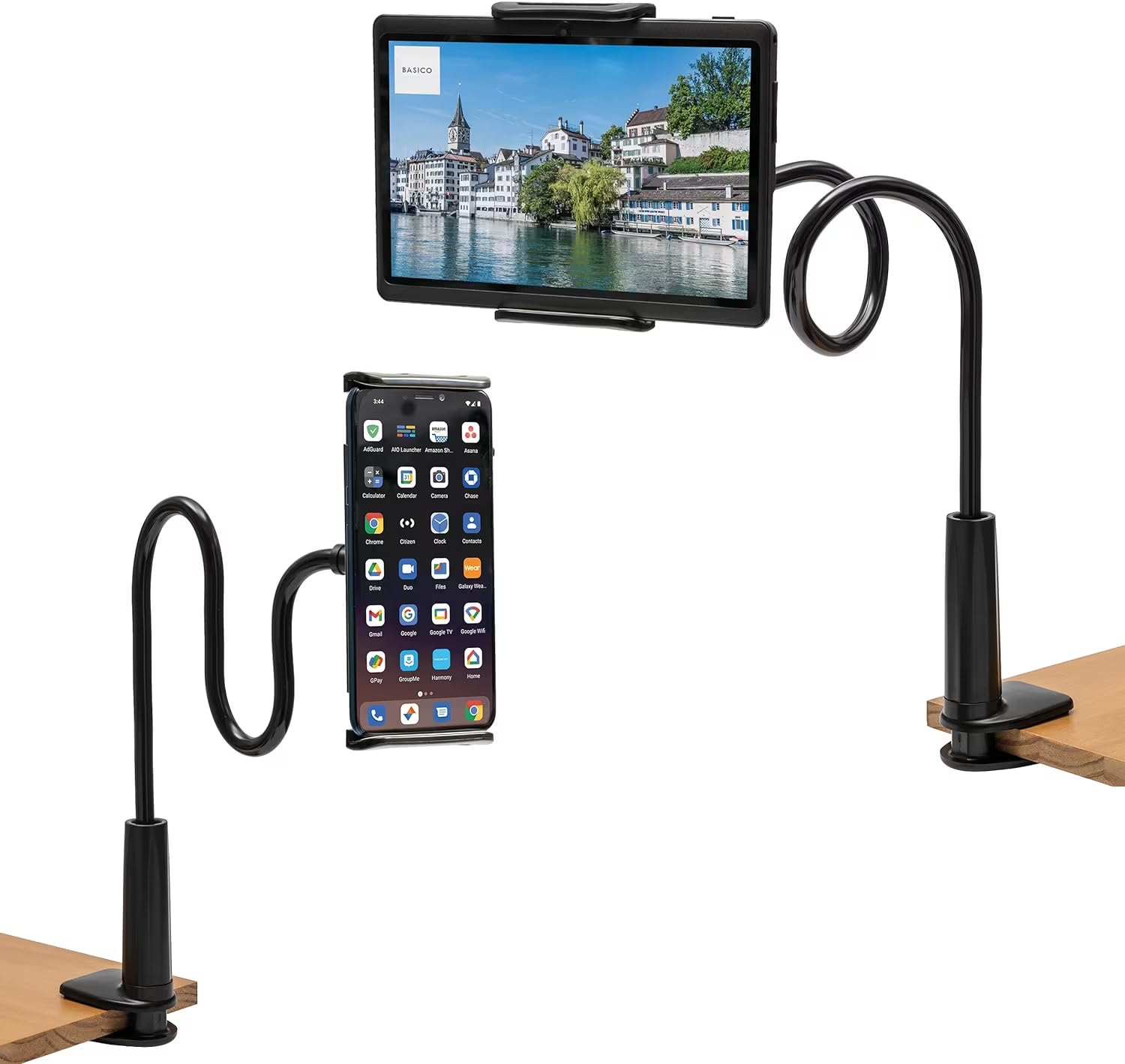 CLMCL Gooseneck Tablet Holder,Adjustable Tablet Holder Mount,Cell Phone Holder,Cell Phone Stand,Tablet Stand,Long Arm Bed Desk Bracket for cell phones and tablets 4-11 Inches Device (Black)