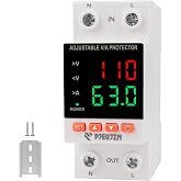Pjerjzn Voltage Protector110/230VAC 2P 63A Digital Voltage Protector | Adjustable Over and Low Voltage Frequency Current Time-delay Automatic Reset for Home