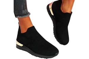 DHEVA-C Women's Orthopedic Breathable Sneakers, Comfortable Walking Mesh Shoes Fashion Sport Platform Sneaker Shoes Slip on Shoes Non-Slip Casual Running Lightweight Shoes with Arch Support (Black #6, 8.5)