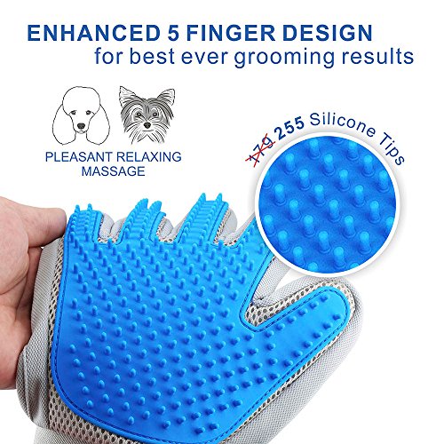 Pet Hair Remover Glove - Gentle Pet Grooming Glove Brush - Deshedding Glove - Massage Mitt with Enhanced Five Finger Design - Perfect for Dogs & Cats with Long & Short Fur - 1 Pack (2 in 1 Glove)