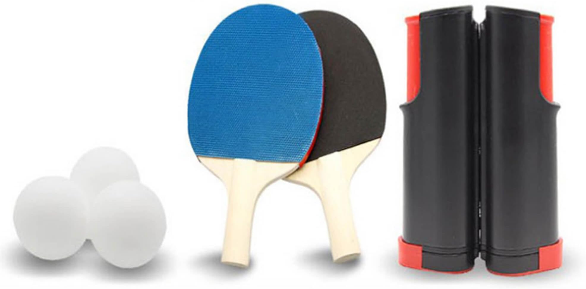 Portable Table Tennis Set Automatic Net 1 Ping Pong Racket 2 Ping Pong Balls 3 pcs (Red)