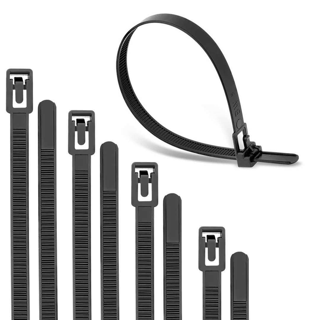 Reusable Zip Ties 12 Inch Heavy Duty Round Ending No Hurt 100 Packs Tie Wraps with Release Clip Ultra Strong Durable Black Cable Ties Indoor Outdoor Multi-Purpose No Slip Off