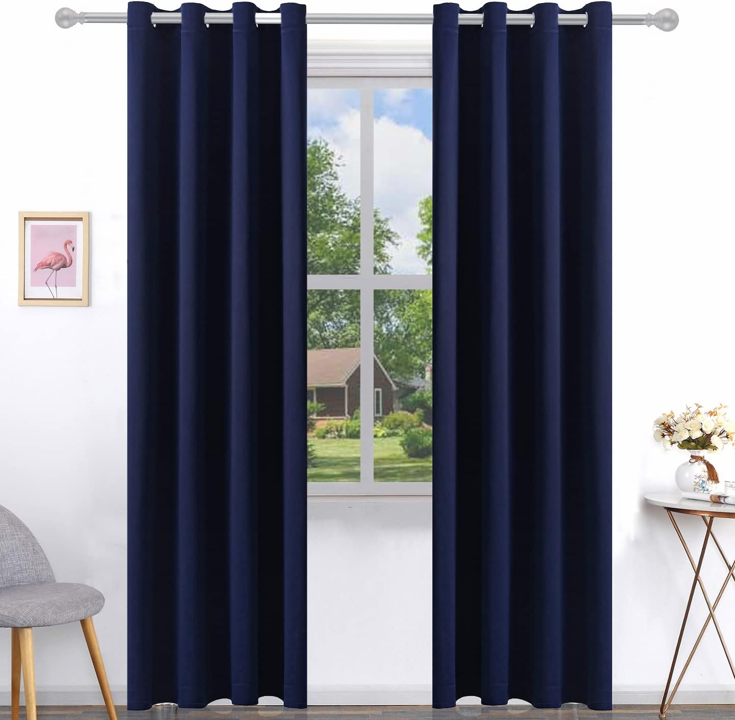 Window Treatments - Pickluc Navy Blackout Curtain for Living Room, Light Blocking Drapes with Grommet, Thermal Insulated, Noise Reduction, 52 Inches Wide x 96 Inches Long, 2 Panels