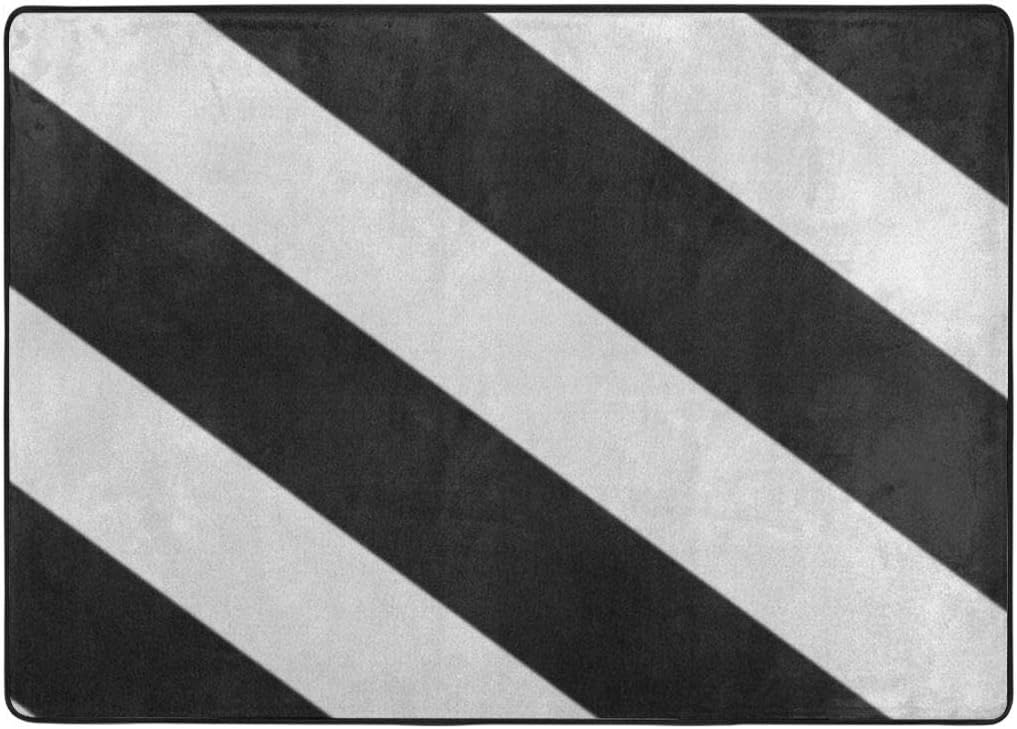 Raditional Bright Colorful Area Rug, Carpet 8460 in-Black Diagonal Hazard Stripes Tiles Seamlessly As Pattern in Any Direction White