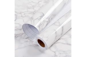 practicalWs Glossy Marble Contact Paper Granite White/Grey Kitchen Countertop Cabinets Furniture Refurbishment Wall Paper Thick Removable Wallpaper Peel and Stick Wall Decor Vinyl Wrap 11.8"x78.7"