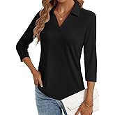 LYHIPSS 3/4 Length Sleeve Womens Tops Dressy Casual V Neck Polo Shirts Business Work Blouses 2025 Trendy Tunic Top