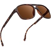 JIM HALO Polarized Aviator Sunglasses Men Women Vintage Square Driving Glasses (Tortoise Frame/Polarized Brown Lens)