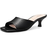 FITORY Womens Kitten Heel Sandals, Square Open Toe Slides with Elastic Strap, Slip-on Dressy Shoes for Daily and Vacation Size 6-11