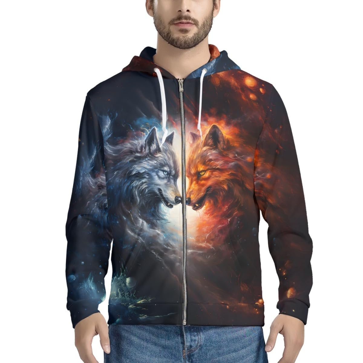ENLACHIC Men's Galaxy Wolf Hoodie Novelty 3D Print