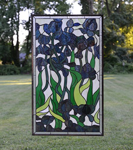 20.5" x 34.5" Large Handcrafted Handcrafted Stained Glass Window Panel Iris Flower