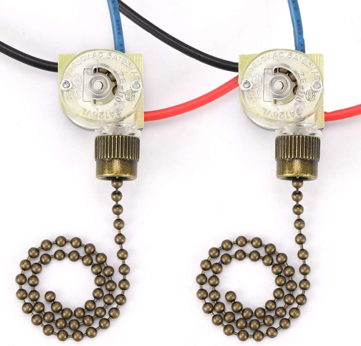 Zing Ear ZE-208S5-1T 4-Speed 5-Wire Pull Chain Switch – For Hunter, Harbor Breeze, Hampton Bay Fans Ceiling Fan Pull Chain Switch 3 Speed