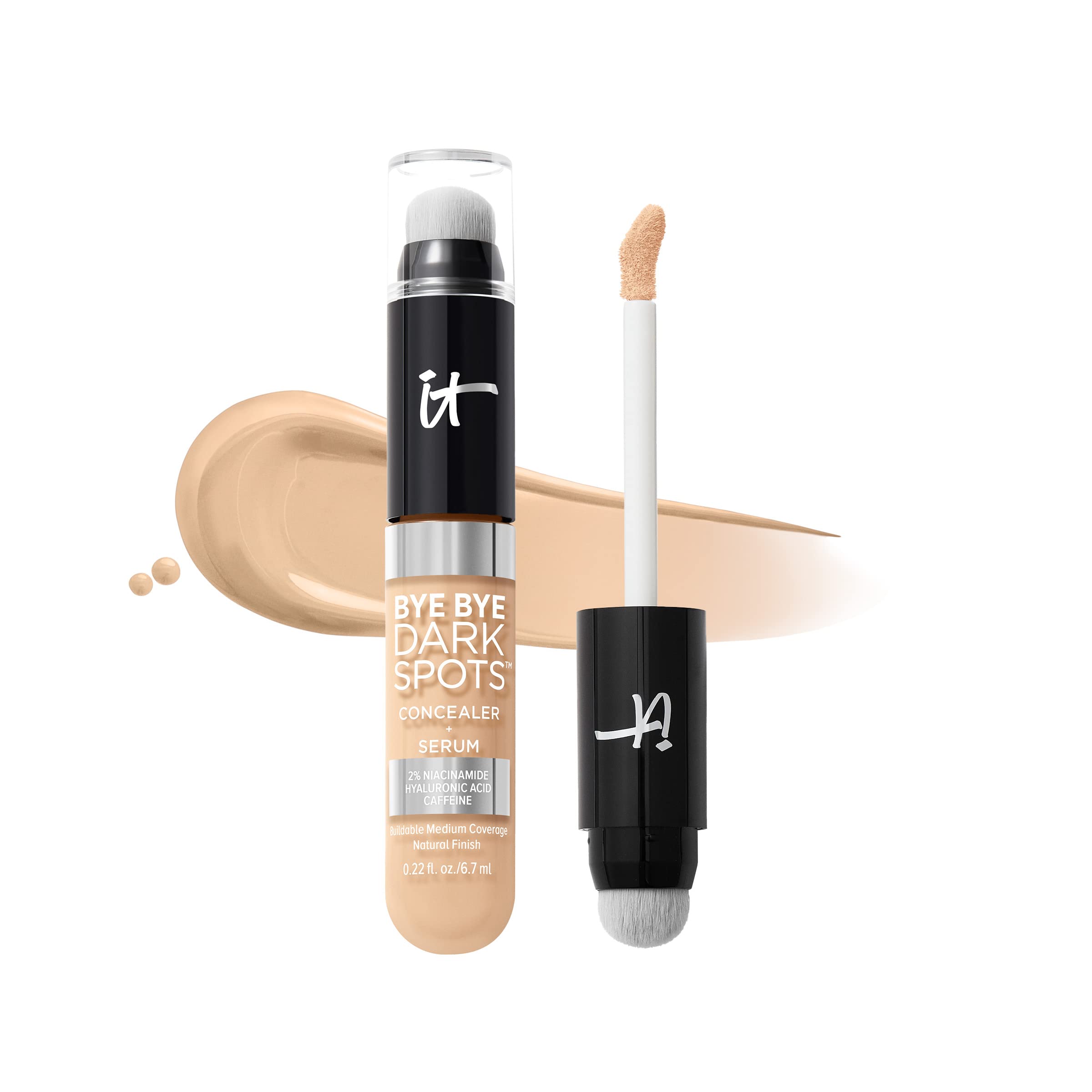 IT Cosmetics, Bye Bye Dark Spots Concealer + Serum, Medium Coverage, Made with Niacinamide, Hyaluronic Acid & Caffeine, Shade: 12 Fair Warm, 6.7 ml