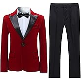 SWOTGdoby Boys Velvet Suit Green Blue Red Colors Formal Peak Lapel 2 Pieces Suit Set Blazer Pants