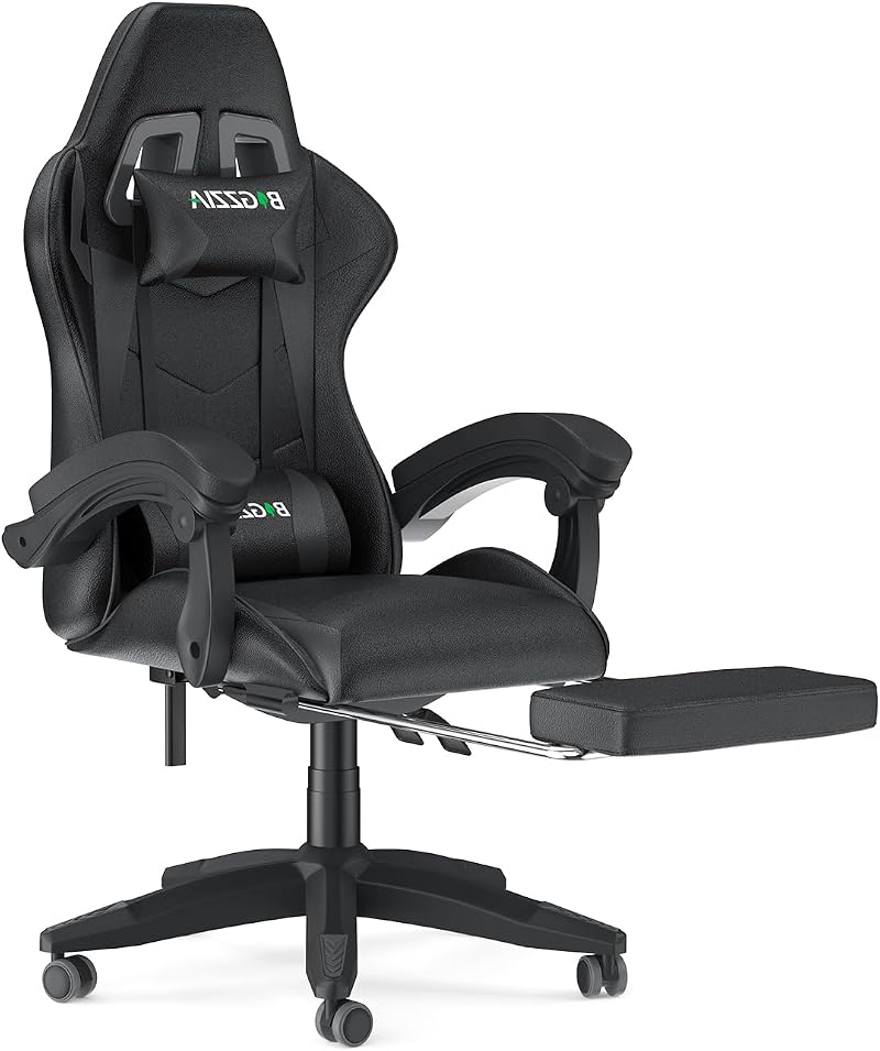 bigzzia Ergonomic Gaming Chair with Lumbar Cushion Headrest Black