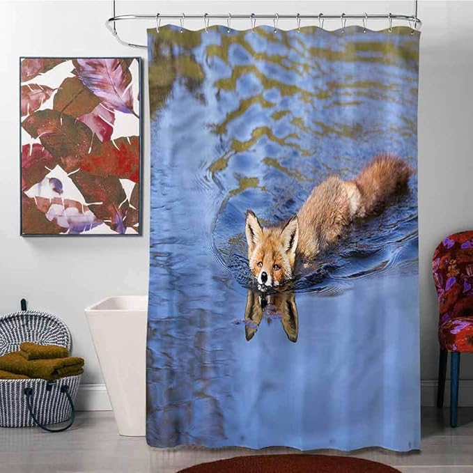 Amazon Com Fox Shower Curtains For Bathroom Waterproof Fabric Bathroom Decor Set With Hooks Cute Fox Swimming In River 72 X 72 Inches Home Kitchen