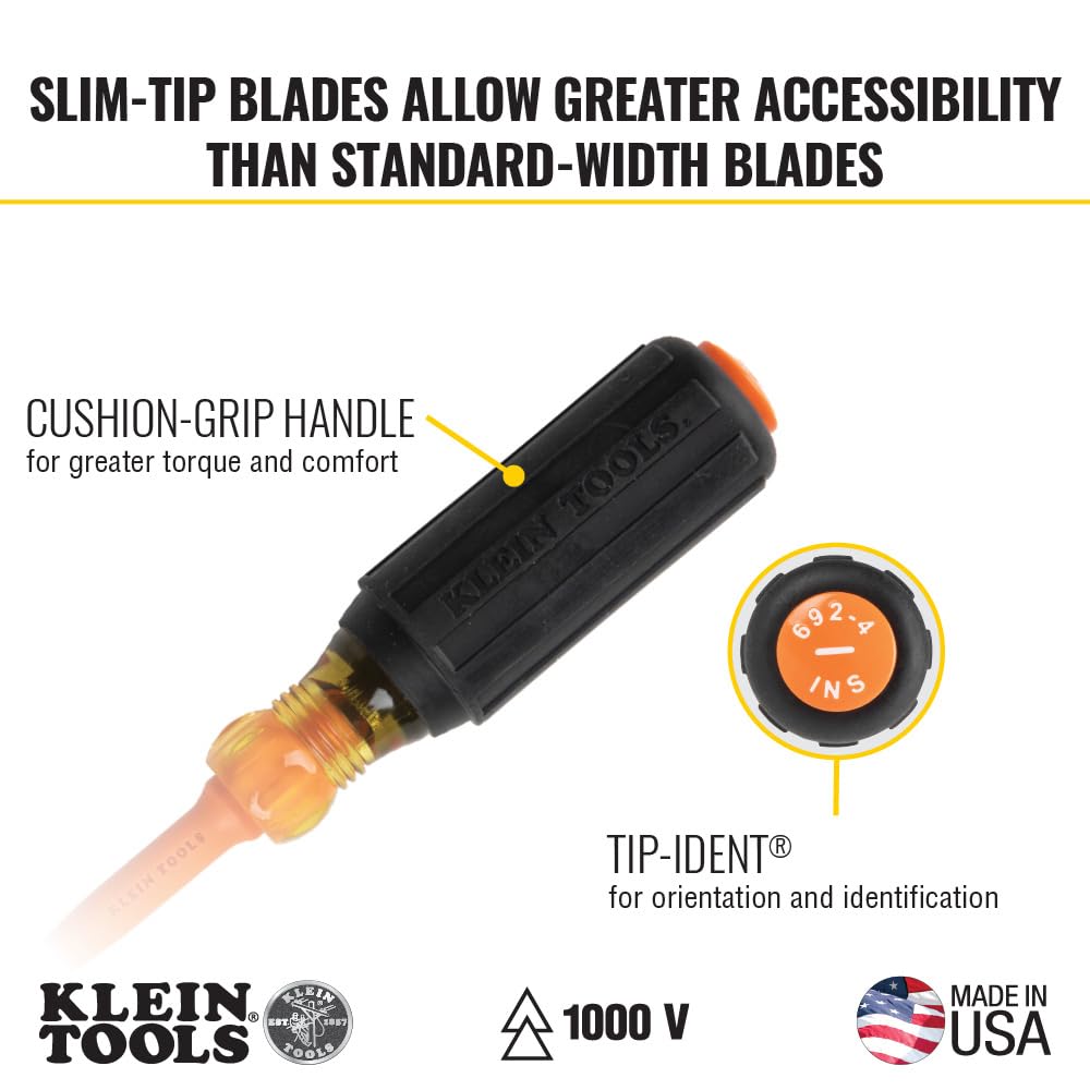 Klein Tools 94130 1000V Insulated Screwdriver Tool Set with #2 Phillips and 1/4-Inch Cabinet Slim Tips, 2 Pliers and Wire Stripper