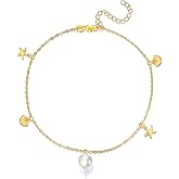 HUKKUN Starfish Seashell Anklet Sterling Silver Adjustable Anklet Summer Beach Jewelry Gifts for Women