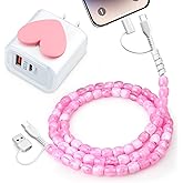 for iPhone Beaded Charger Dual Port Wall Charger 25W Fast Charger Block with 3.3FT 4 in 1 Cute Beaded Charging Cord Cute Cover Tyep C Adapter for Apple 16/15/14/13 Pro Max/iPad Pro/Air Pink