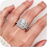 HUASAI Cubic Zirconia Rings for Women, Wedding Engagement Fashion Jewelry Gift, Faux Solitaire Band for Brides, Elegant CZ Statement Ring, Anniversary/Promise/Special Occasion Accessories