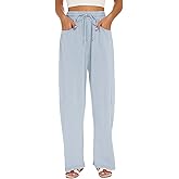 Tanst Sky Womens Wide Leg Sweatpants Hight Waist Baggy Pants Acid Wash Barrel Trousers with Pockets