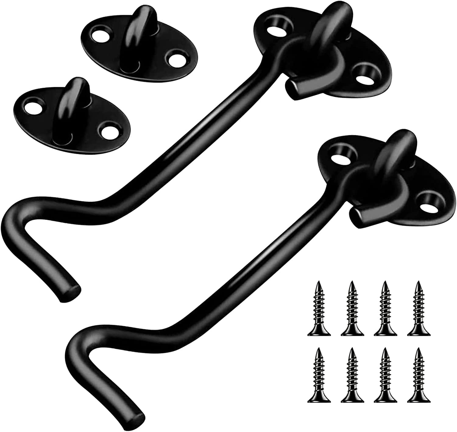GNCLOUD Hook and Eye Latch 2 Pack 6inch Hook Locks for Doors, Latch Hook Door Latch Cabin Hook for Patio Window Cabinet Wooden Gates Shed-Black