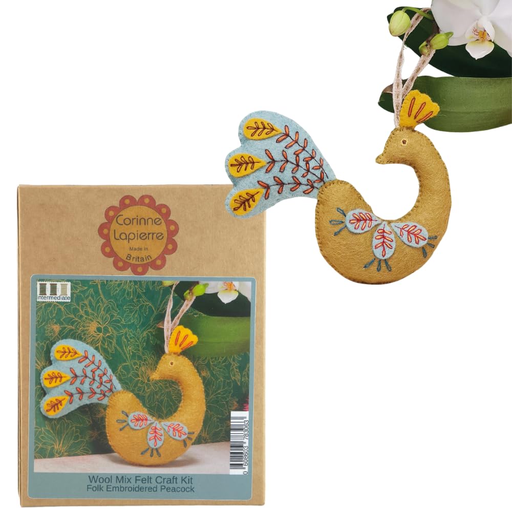 Corinne Lapierre Folk Embroidered Peacock Felt Craft Mini Kit, Small