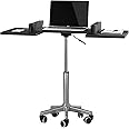 Techni Mobili Rolling Laptop Stand with Extendable Panels, Adjustable Height Customizable Ergonomic Mobile Workstation, Podium, Rolling Laptop Desk or Cart, Graphite
