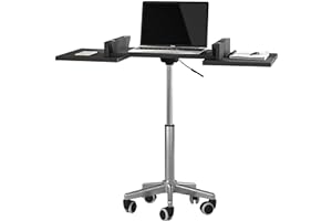 Techni Mobili Rolling Laptop Stand with Extendable Panels, Adjustable Height Customizable Ergonomic Mobile Workstation, Podium, Rolling Laptop Desk or Cart, Graphite