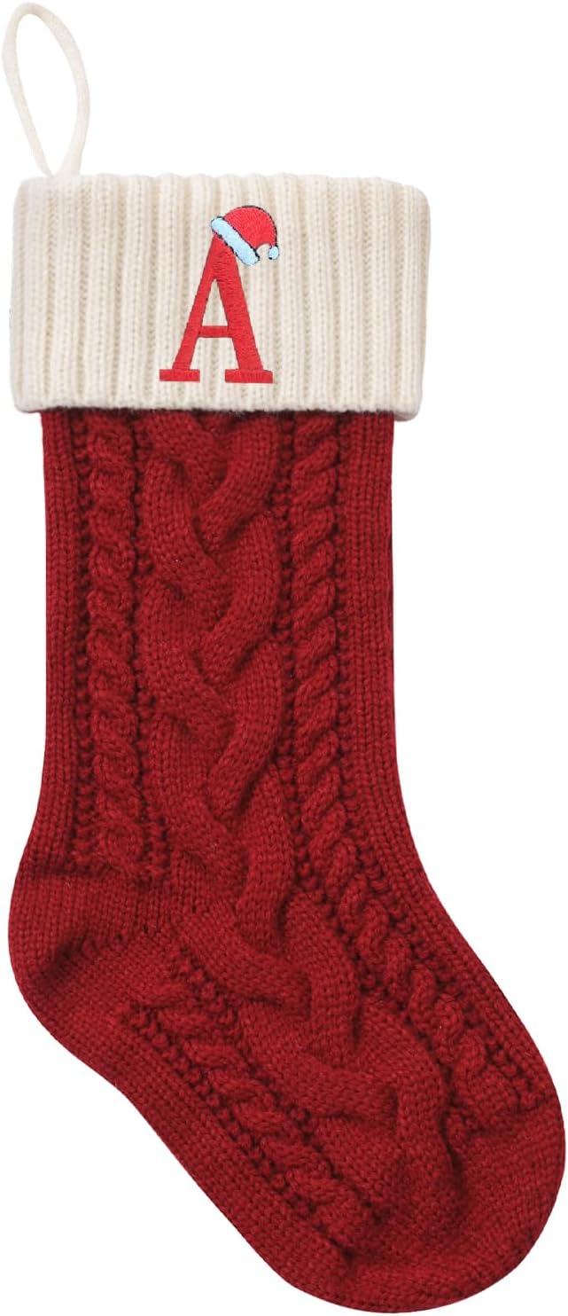Stockings & Holders - guccde Christmas Stockings with Letters A Personalized Custom Initials 18 Inches Knitted Christmas Stockings Fireplace Monogram Xmas Stockings for Kids,Family Holiday Party Decoration Red and White