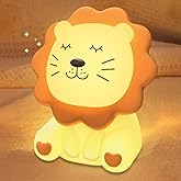 Night Light for Kids, 7 Colors Soft Silicone Kids Night Light with 3 Level Dimmable, Rechargeable Anti-glare Nursery Night Light with Warm White & Multicolor, Squishy Cute Lion Bedside Touch Lamp