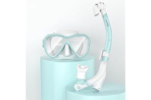 LUXPARD Kids Snorkel Set, Snorkeling Gear for Kids, Anti-Fog Panoramic View Snorkel Mask and Anti-Leak Dry Snorkel Tube, Snorkel Kit Bag Included