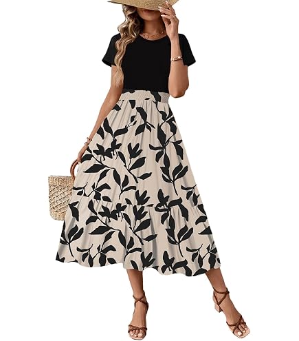 Dokotoo Womens Dresses Spring Summer Short Sleeve Crew Neck Casual Flowy Swing Shift Dress A Line Babydoll Mini Maxi Dress for Wedding or Graduation Plus Size Green Dresses for Curvy Women M