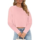 JINKESI Womens Long Sleeve Crewneck Cropped Sweatshirt Soft Loose Pullover Tops Fall Outfits