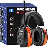 PROHEAR 033 2.0 Upgraded Bluetooth Hearing Protection AM FM Radio Headphones - 31SNR Noise Reduction Ear Muffs with Long-Lasting Stable Rechargeable Battery - 50 Hrs for Mowing Snowblowing - Orange