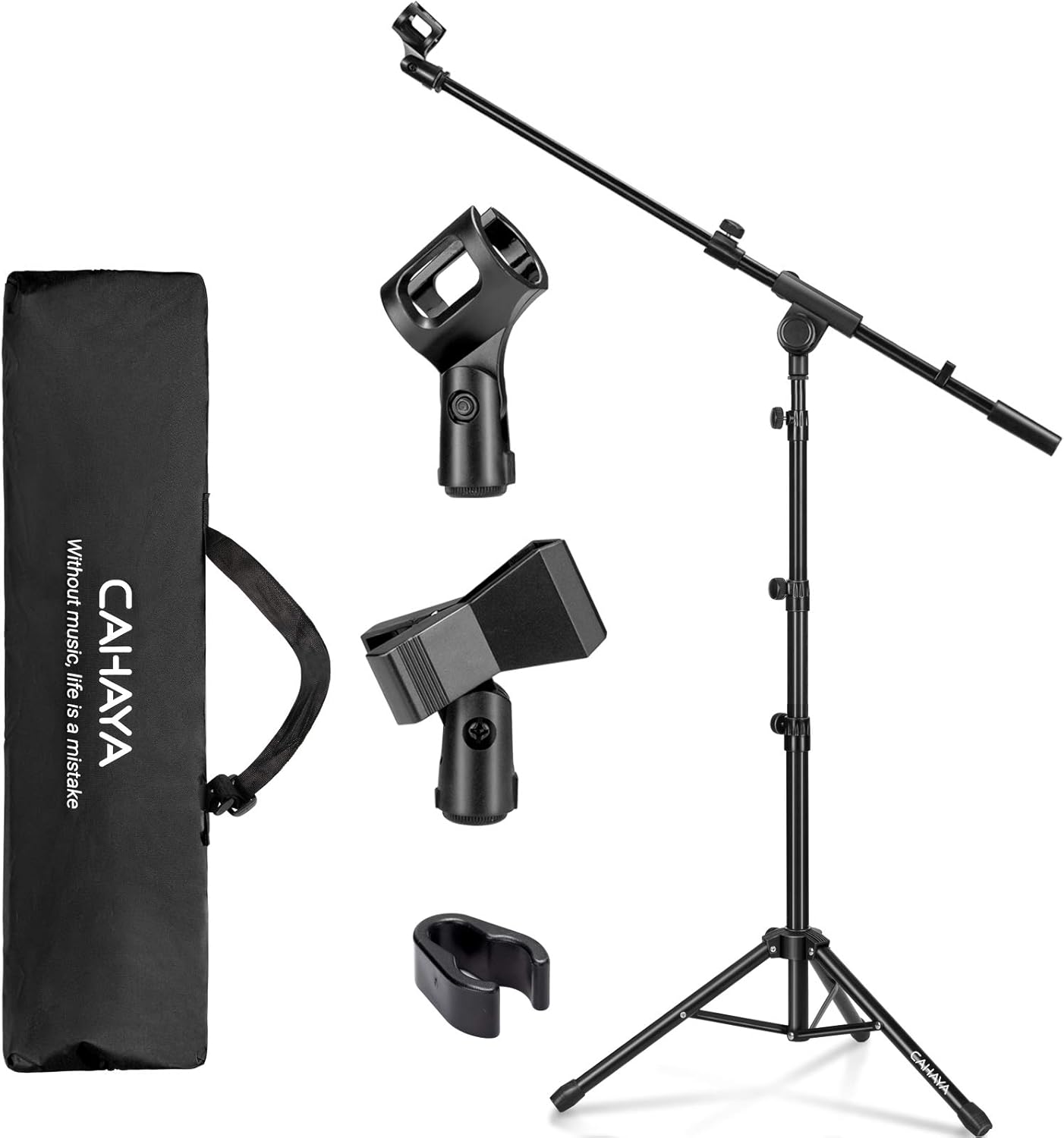 CAHAYA Microphone Stand Boom Arm Floor Mic Stands Tripod Foldable with 2 Mic Clip for