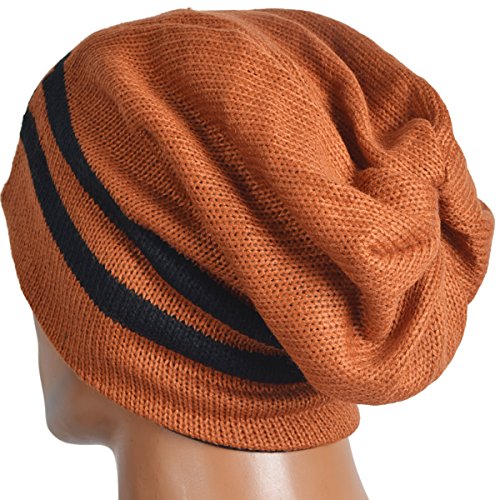 Men Reversible Slouchy Beanie Hat Unisex Skull Hat (B308-Rust) - Thumbnail 2