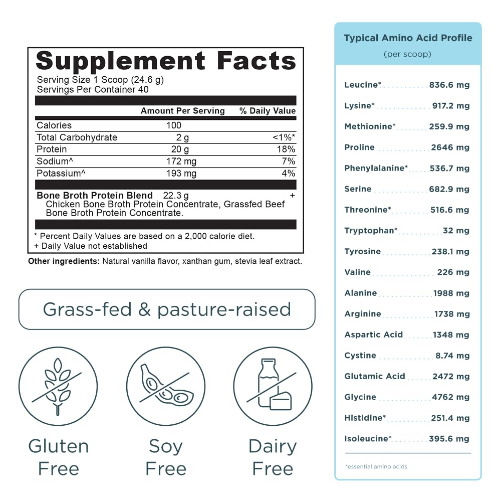 Ancient Nutrition Grass Fed, Bone Broth Protein Powder, 20g Protein, Hydrolyzed Collagen Peptides, Keto & Paleo Friendly, Supports Joint, Gut Health, Vanilla, 40 Servings