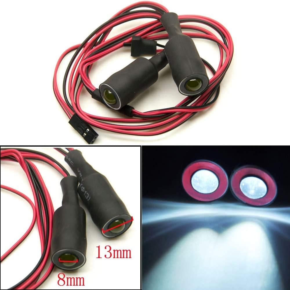 13mm 2Leds Angel Eyes & Demon Eyes LED Headlight Back Light for 1/10 RC Car (Red+White) - Image 3