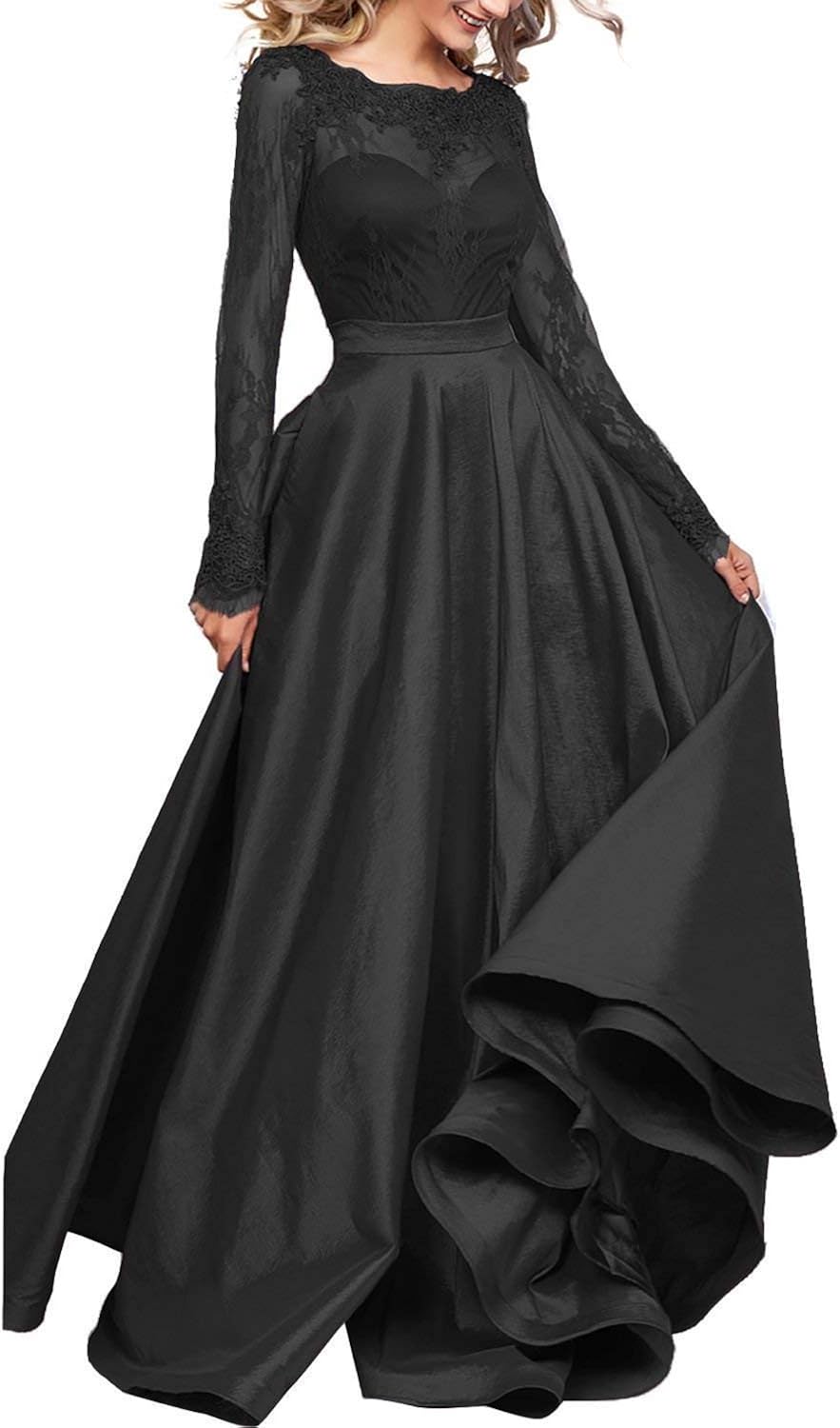MKbridal Womens Long Sleeve Taffeta Prom Evening Dresses