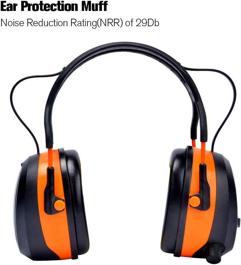 Safety Ear Muffs with Bluetooth Radio, Industry Hearing Protection Ear Muffs, Lawn Mowing Headphones, Wireless Noise Cancelling, NRR 29dB Earmuffs Ear Protector - - 