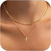 GRCLD Initial Necklaces for Women Dainty Gold Silver Layered Letter Pendant Necklace Cute Figaro Chain Choker Necklace Personalized Trendy Stuff Jewelry Stack Gift for Women Her