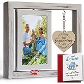 House Warming Gift: Rotating Floating Picture Frame 4x6 with Card for Women, Couple, Homeowners, New Home, New Beginning