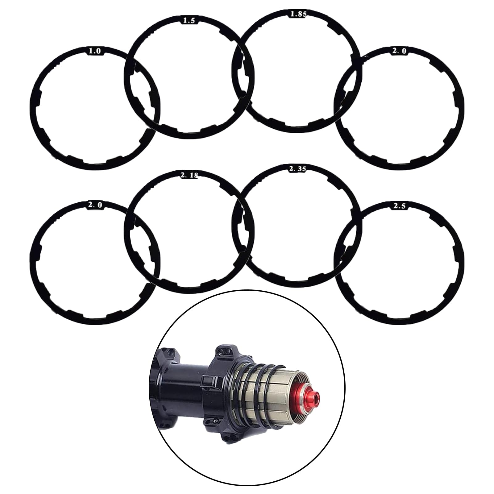 8 PCS Bicycle Flywheel Washer Spacer, Mountain Road Bike Flywheel Hub Spacer, Aluminum Alloy Bicycle Bottom Bracket Axle Washer Gasket Cassette Spacer Kit (1.0/1.5/1.85/2.0/2.0/2.18/2.35/2.5mm)