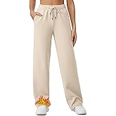G4Free Fleece Lined Sweaterpants Women Elastic Drawstring Wide Leg Winter Trousers with Pockets for Casual Work